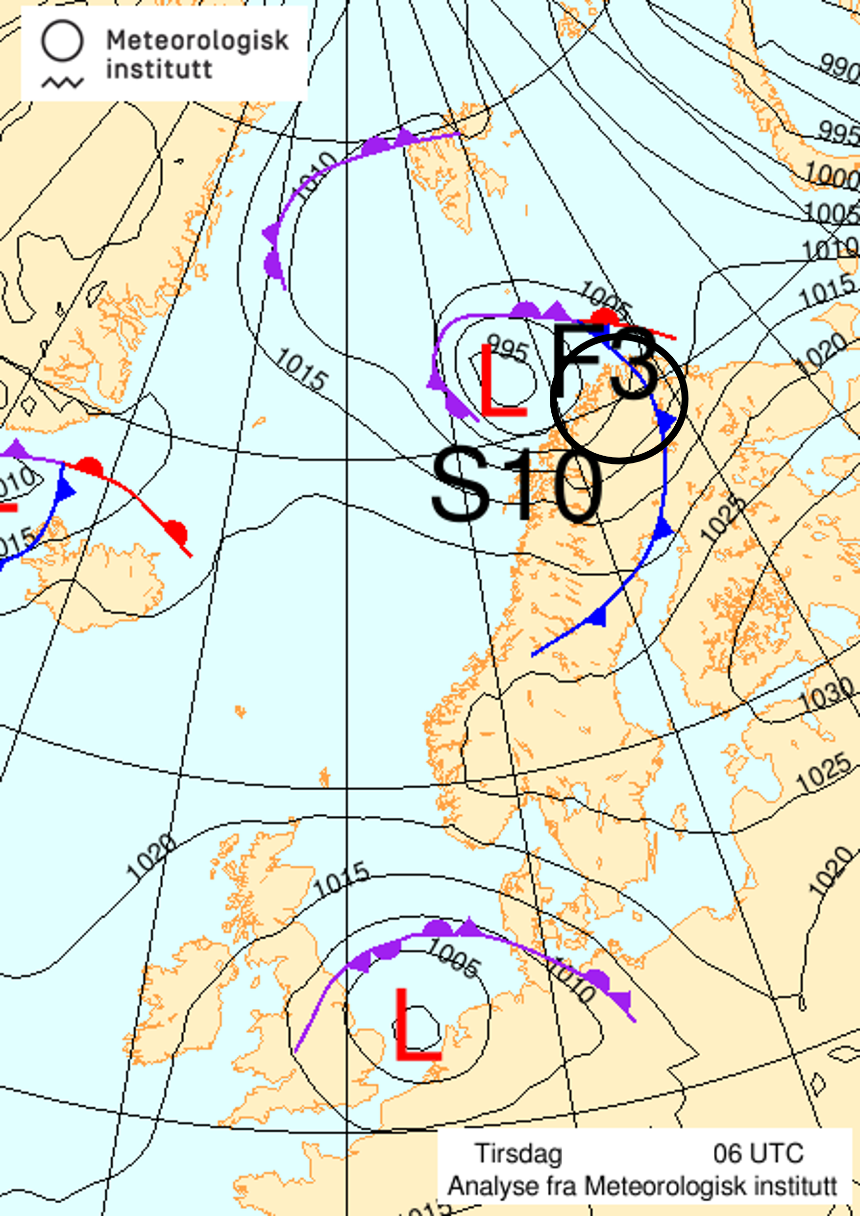 Visuell oppgave. Kandidater som er påmeldt eksamen tilpasset blinde og svaksynte får eget oppgavesett. Værkart over Nord-Europa.
